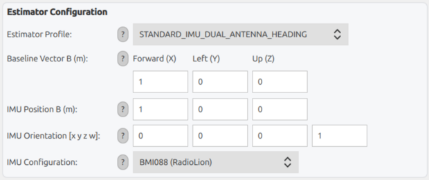 Estimator Configuration: IMU-aided dual-antenna pose