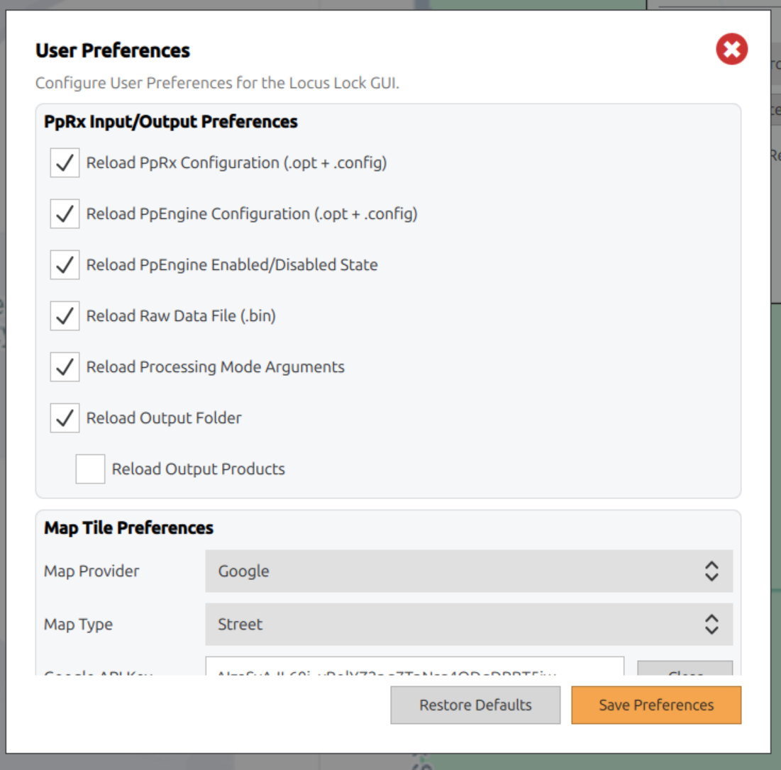 LEO100 GUI User Preferences Dialog