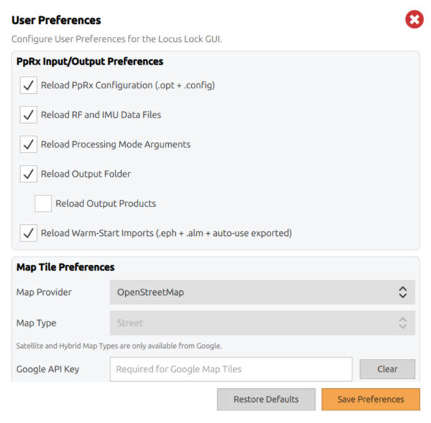 LEO100 GUI User Preferences Dialog